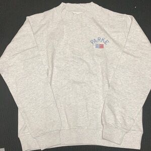 Parke Heather Grey Mock Neck sweatershirt with Embroidered Parke & Flag detail